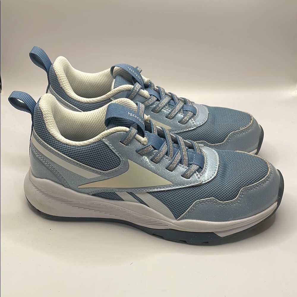 Reebok Girl’s Sprinter Light Blue and White Sneakers. Little kids size 1